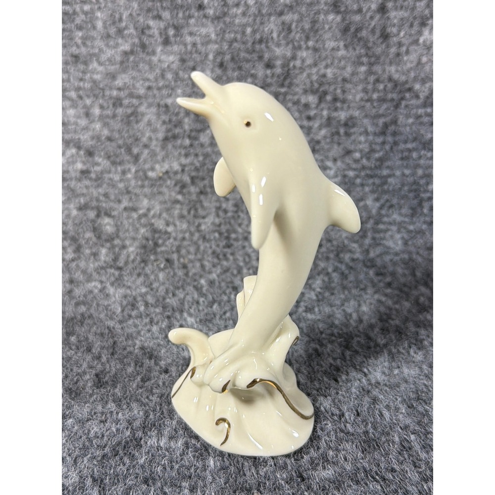 Vintage Lenox Porcelain Dolphin Figurine Ivory Gold Trim Nautical Collectible